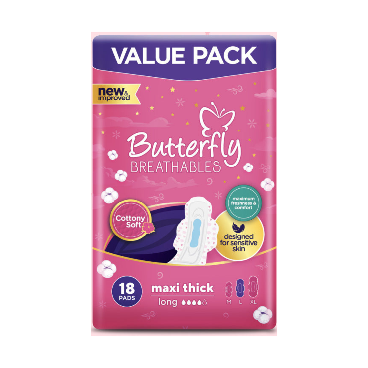 Butterfly Cotton Maxi Thick Long 18Pads