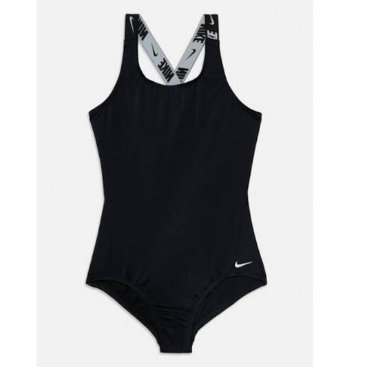 Nike Girls Black Logo Print Swimsuit Colour: Black Size: