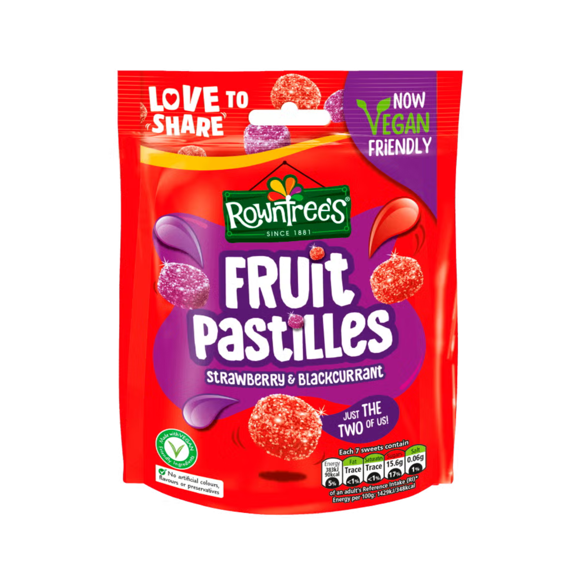 Rowntrees Jelly Fruit Pastilles Strawberry Blackcurrant 143g