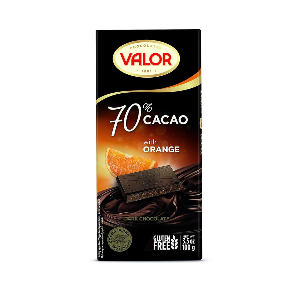 Valor NAS 70% Dark Chocolate Orange Bar 100g