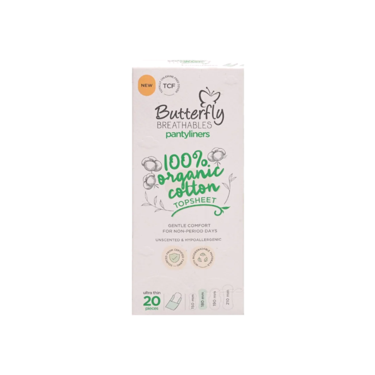 Butterfly Breathables Panty Liners Organic Cotton 20Pcs