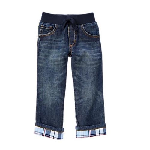 Gymboree Boys Pull-On Plaid Cuff Jeans Dark Denim
