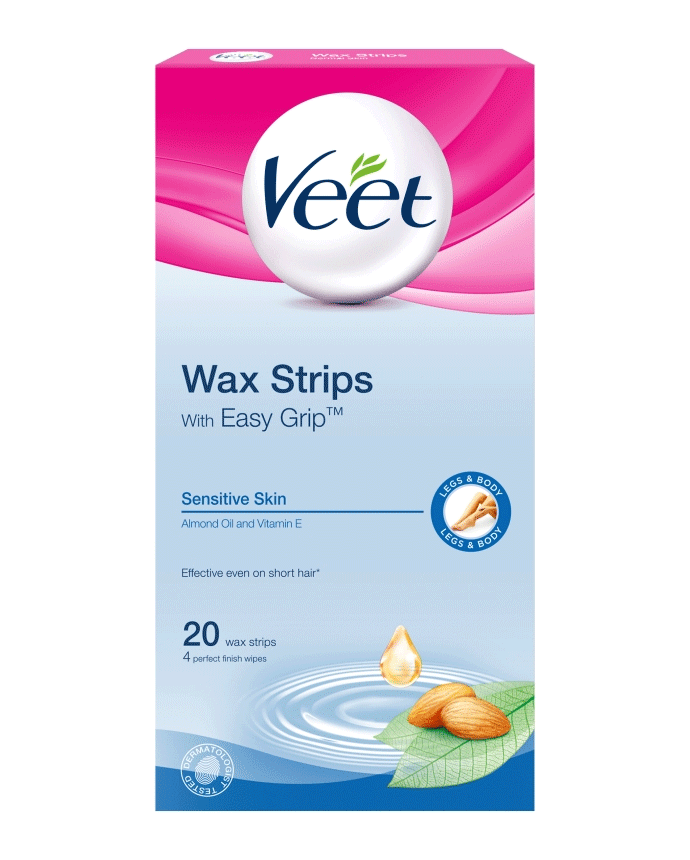 Veet Full Body Waxing Strips for Sensitive Skin with Vitamin E & Almond Oil