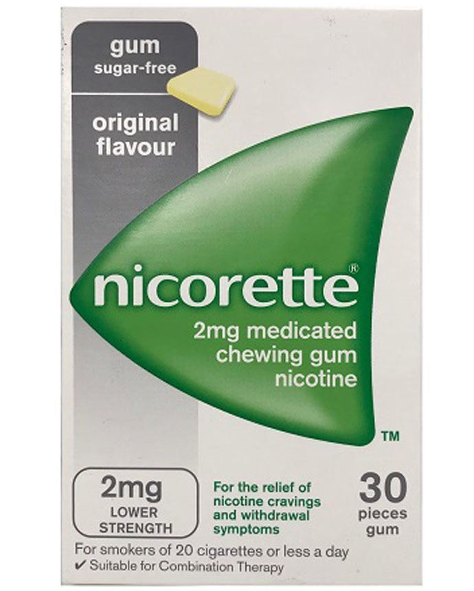 Nicorette Original Flavor Sugar Free Nicotine Gum Low Strength 2mg 30 pieces