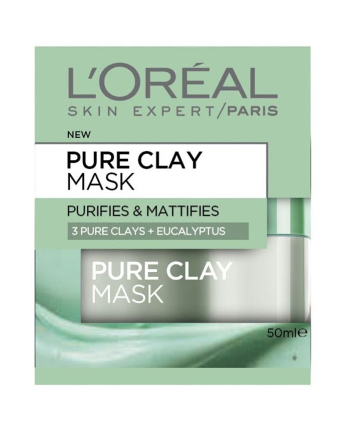 L'Oreal Paris Pure Clay Green Face Mask with Eucalyptus Purifies and Mattifies 50ml