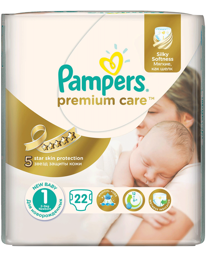 Pampers Premium Care Baby Diapers New Born No 1 | 2-5kg | 22 Diapers