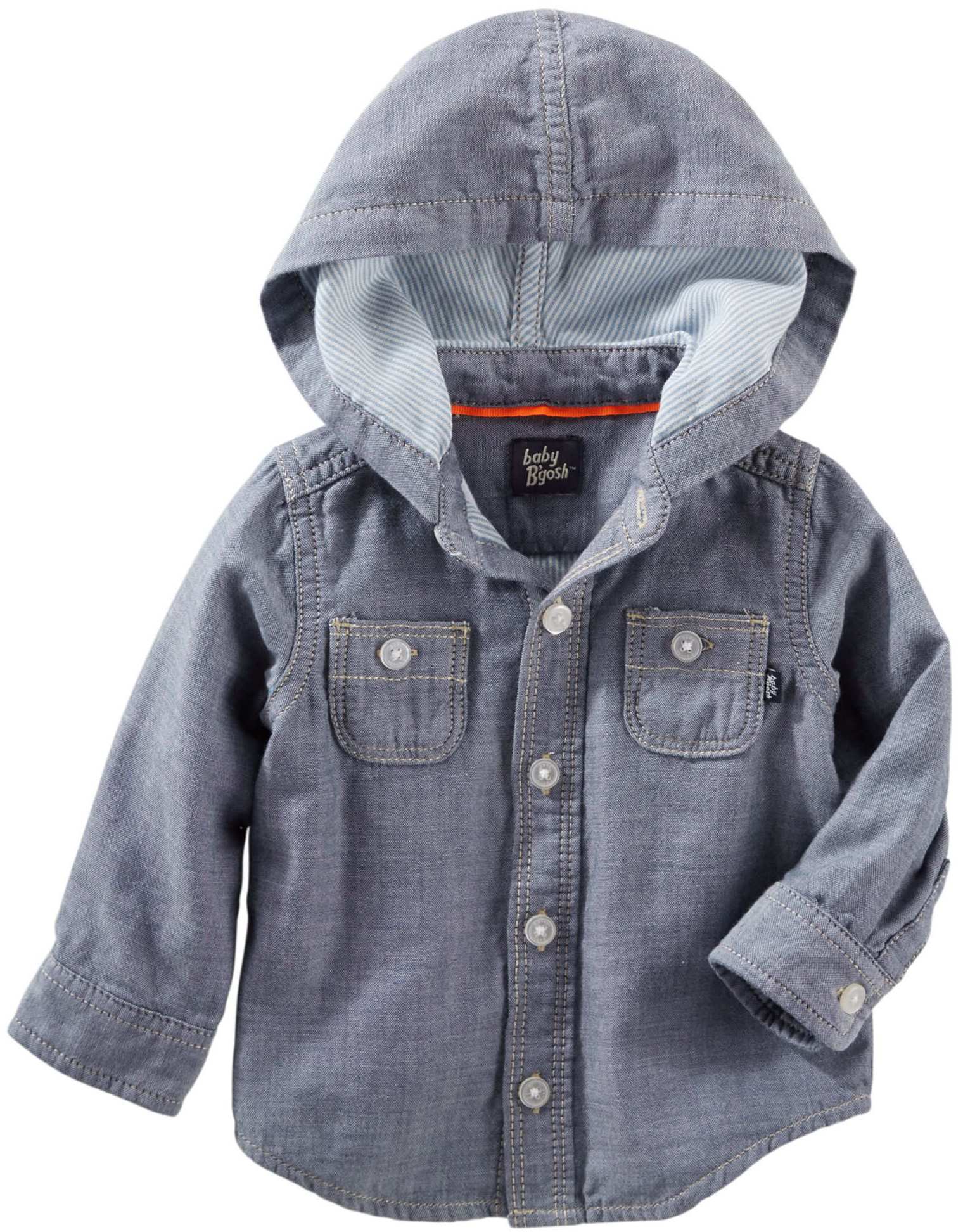 Oshkosh Boys Hooded Button Front Shirt Blue