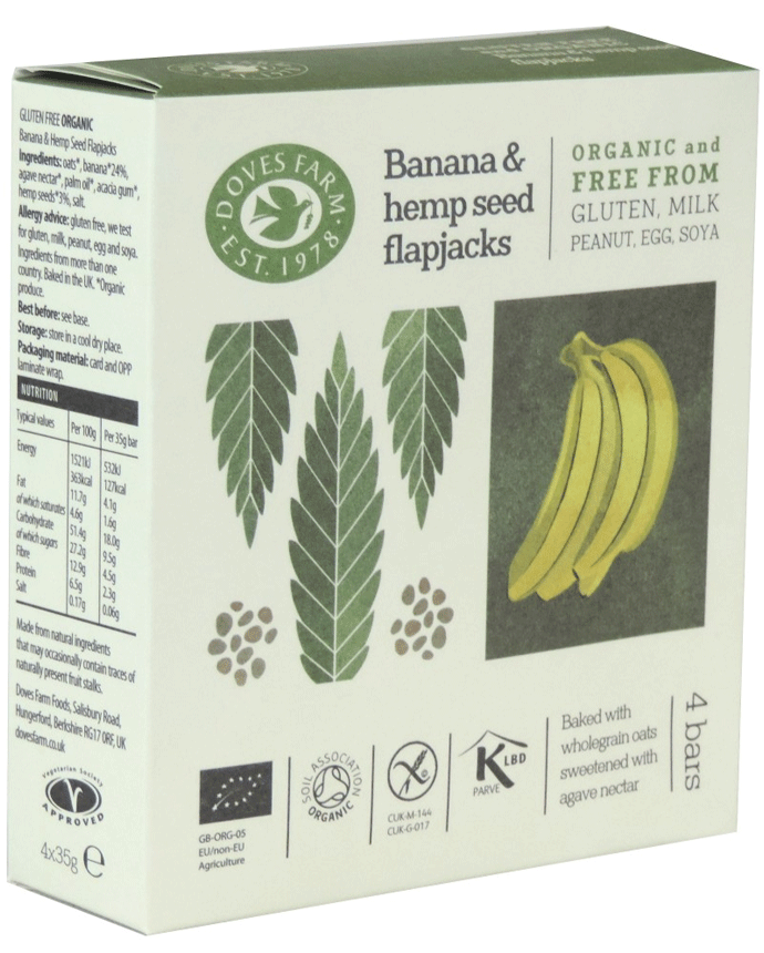 Doves Farm Gluten Free Banana & Hemp Seed Flapjacks Bars