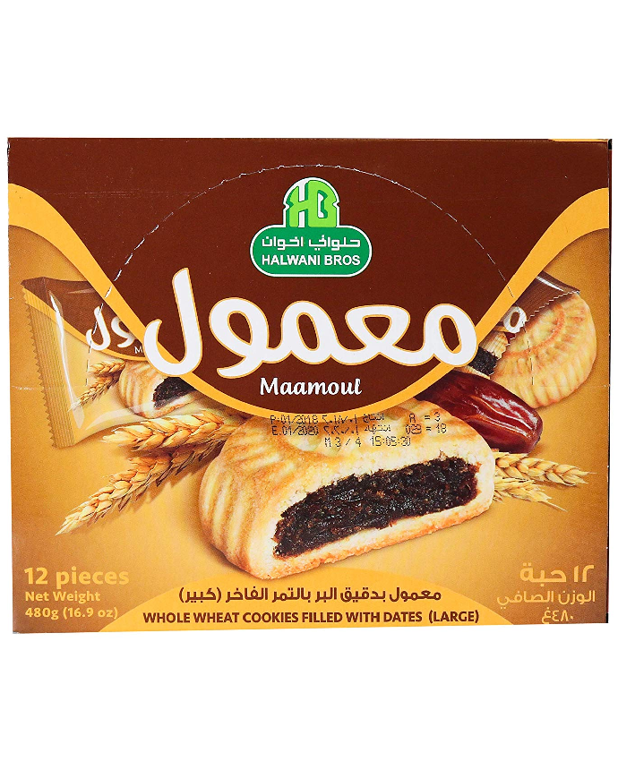 Halwani Bros Maamoul Whole Wheat Cookies Filled with Dates 12 Pieces 480 Grams