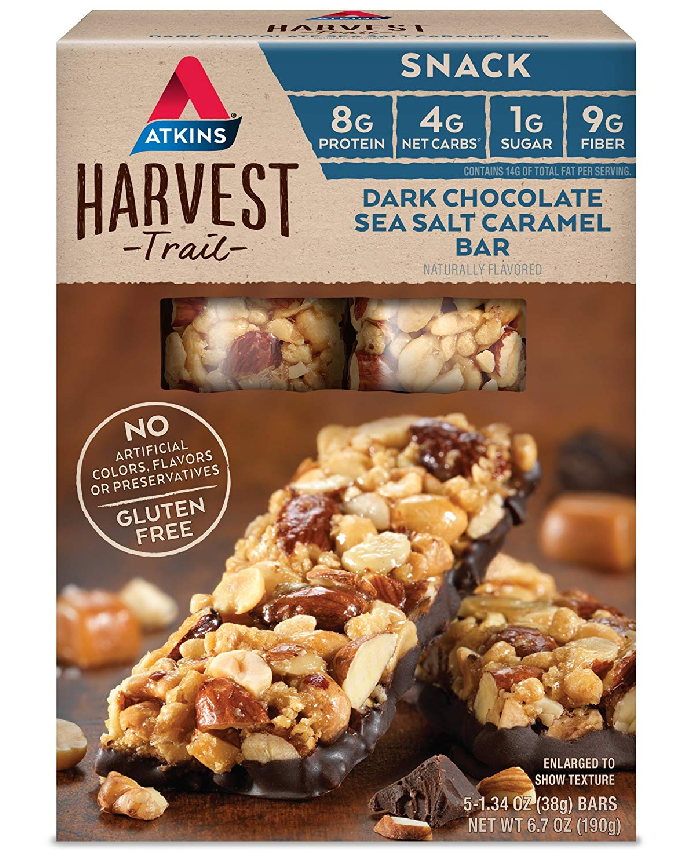 Atkins Harvest Trail Snack Dark Chocolate Sea Salt Caramel 5 Bars - 190 Grams