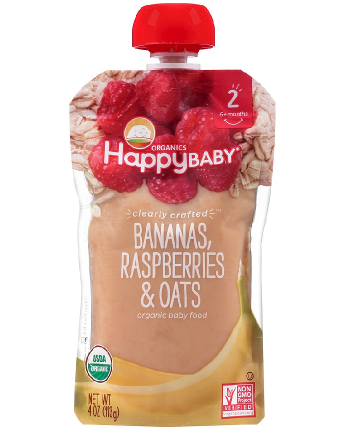 Happy Baby Bananas, Raspberries & Oats Organic Baby Food - 6+ Months - 113g