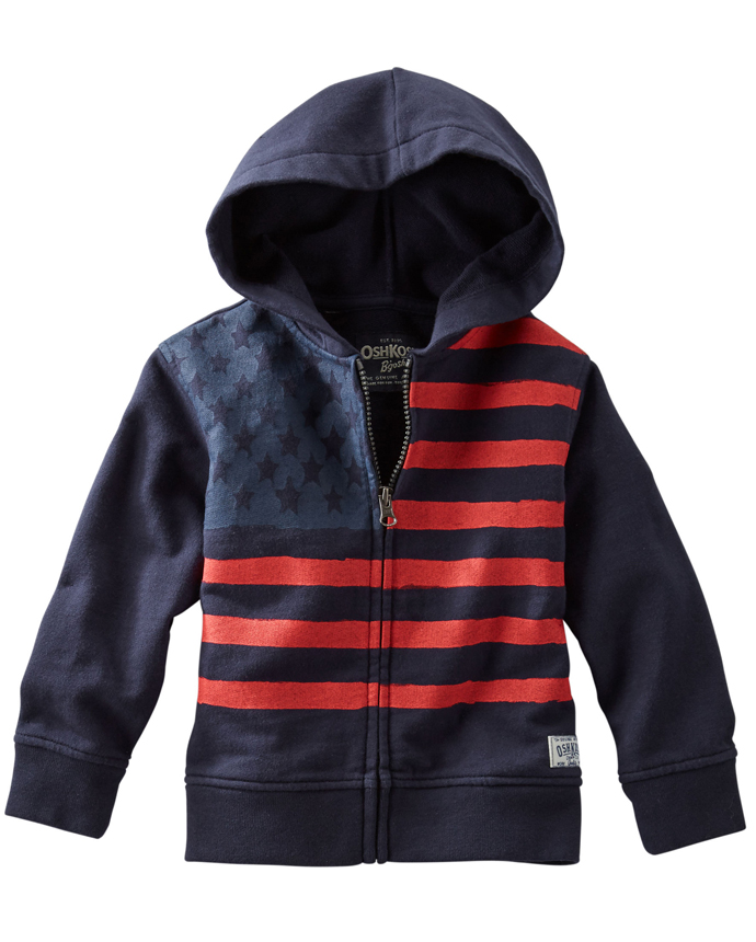 OshKosh Oshkosh Boys American Flag French Terry Hoodie Jacket Navy