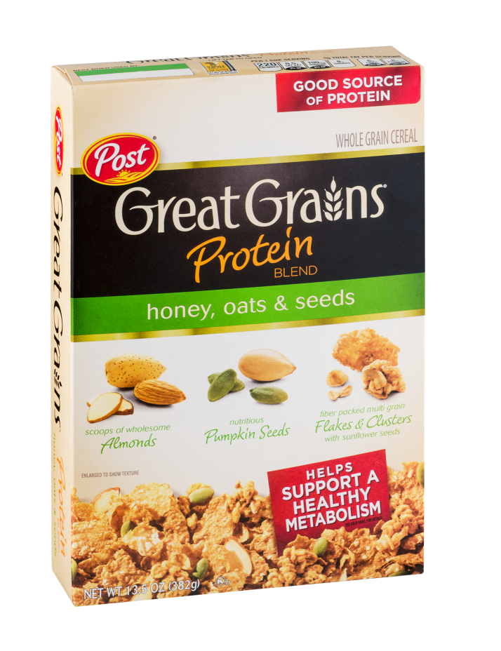 Post   Cereals Great Grain Protein Honey Oats & Seeds 