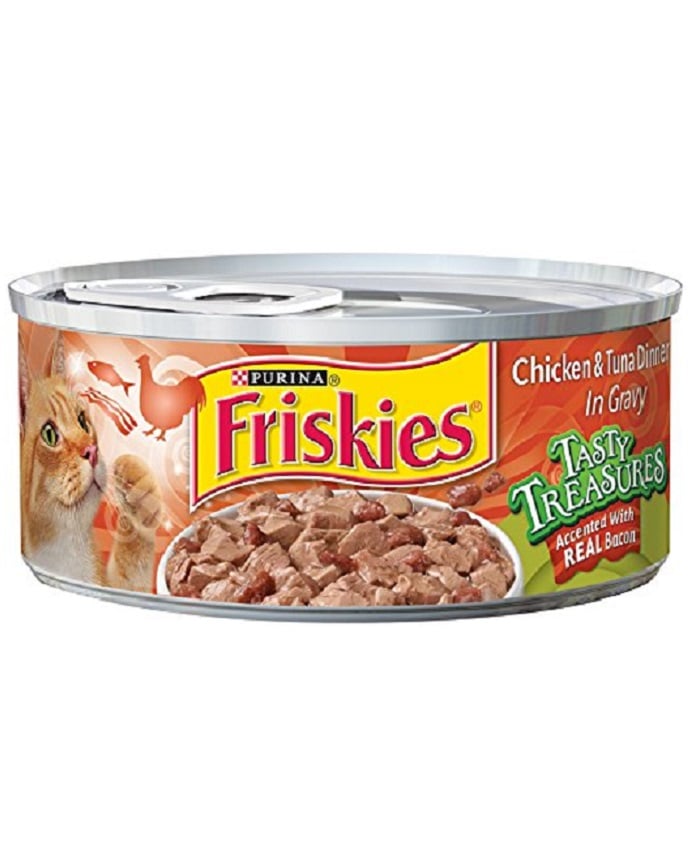 Friskies Cat Food Tasty Treasures Chicken & Tuna Dinner In Gravy