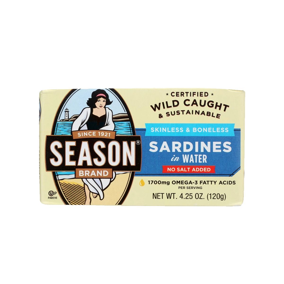Season Brand, Skinless & Boneless Sardines In Water No Salt Added, Case Of 12, 4.25 oz