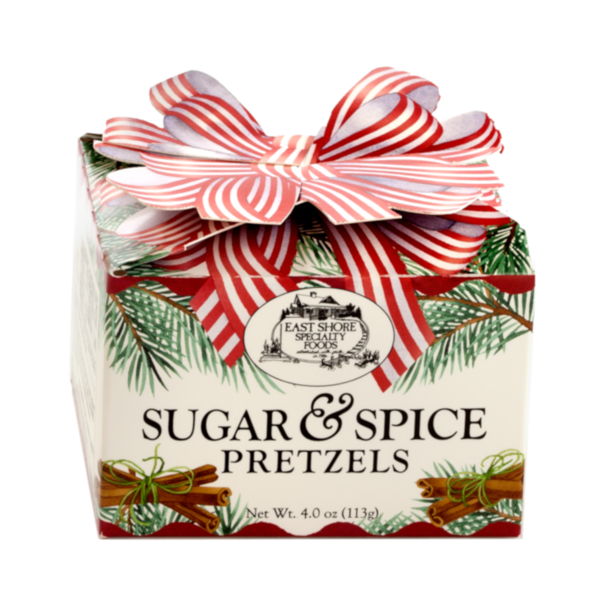 East Shore Specialty Foods, Sugar and Spice Pretzels Gift Box (Seasonal - ships Sept - Dec) - Case of 12 - 4 OZ