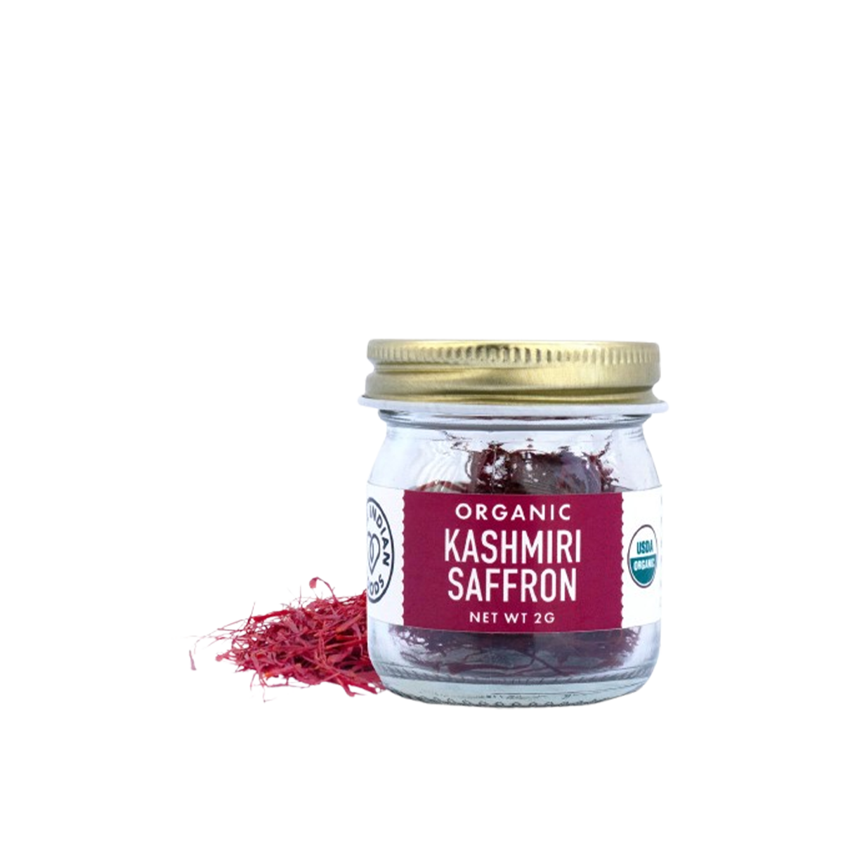 Pure Indian Foods Kashmiri Saffron, Certified Organic - Whole Seasoning Blend Glass Jar - Case of 12 - 2 g