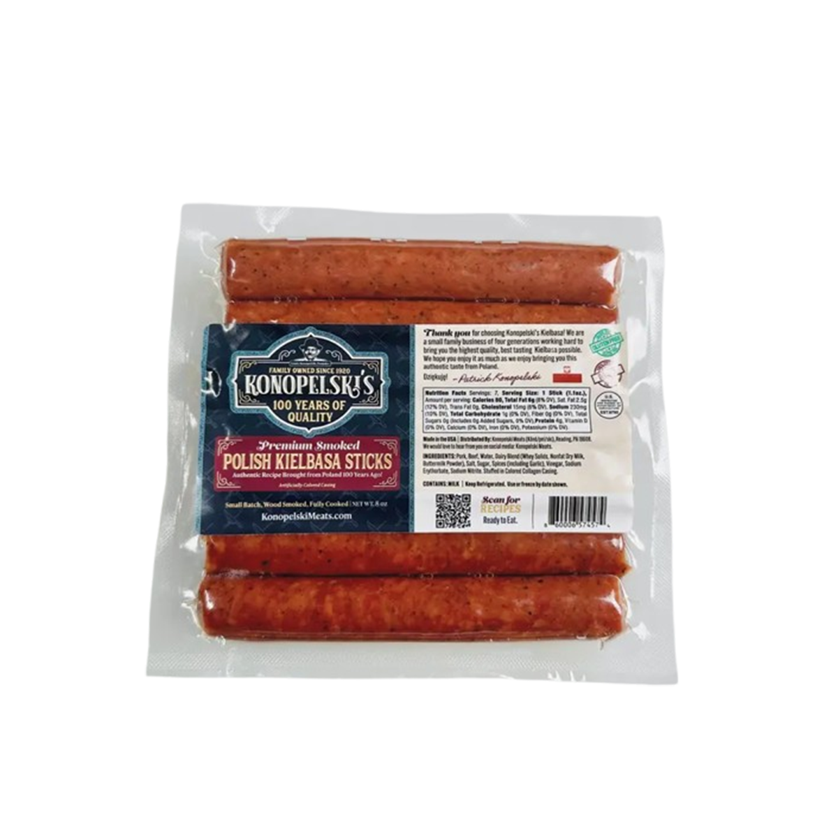 Konopelski Meats: Kielbasa snack sticks (Polish Sausage) a fruit wood smoked sausage meat stick (Case of 16 - 8 oz)