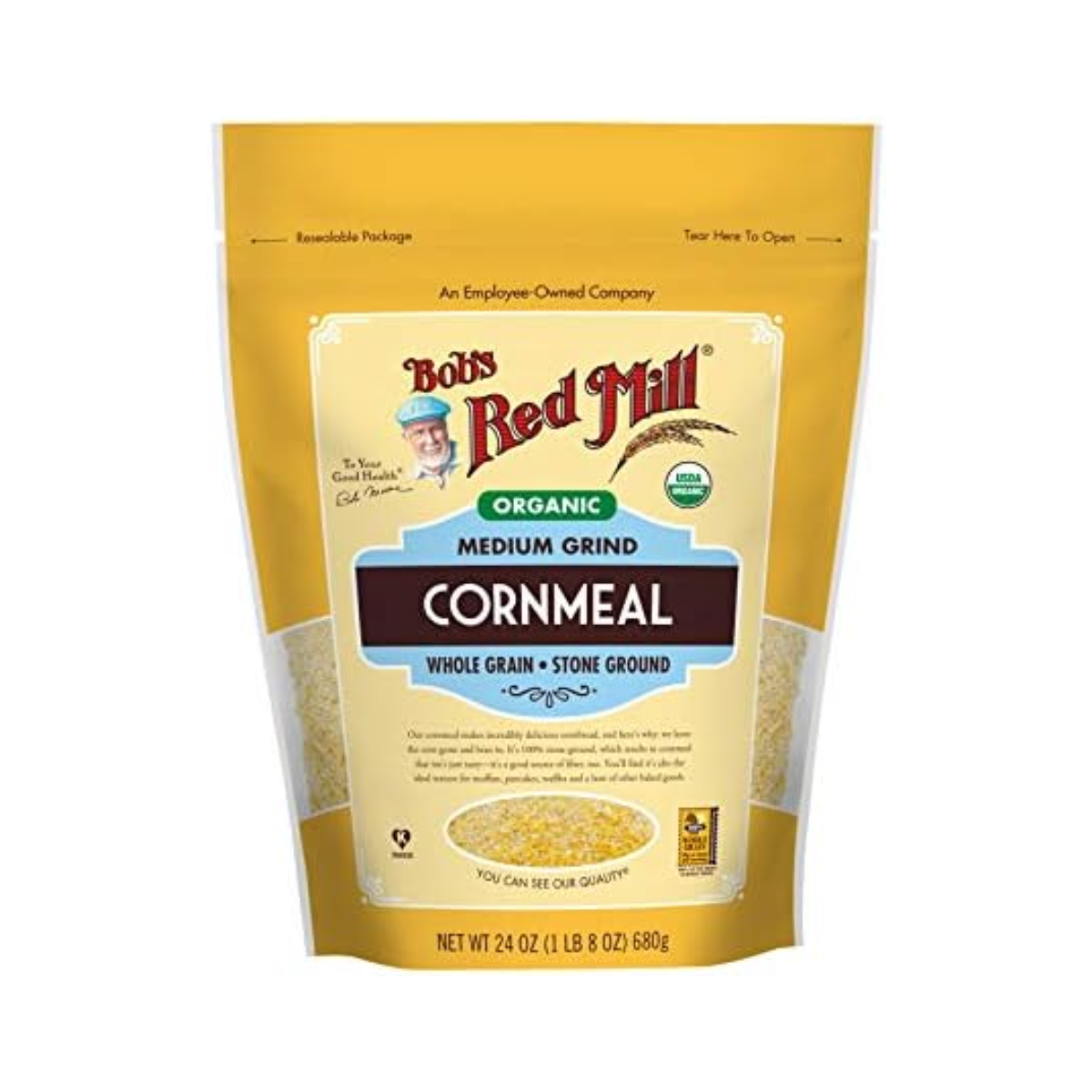 Bob's Red Mill, Medium Grind Whole Grain Stone Ground Cornmeal Resealable Pouch, Case Of 4, 24 oz