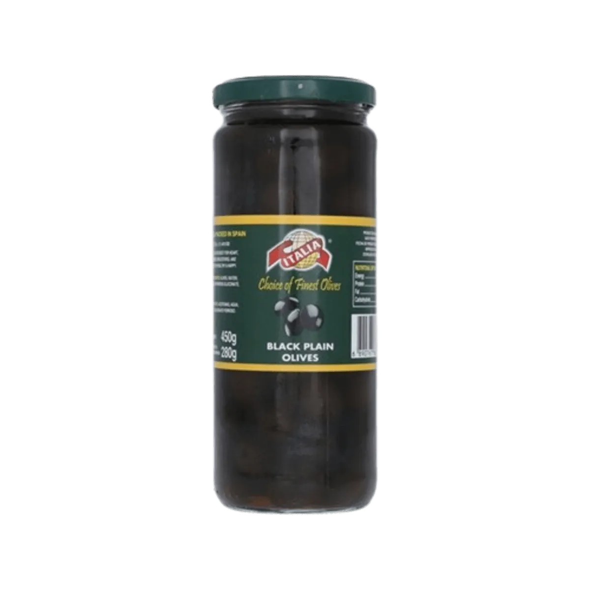 Italia Black Plain Olives 450g