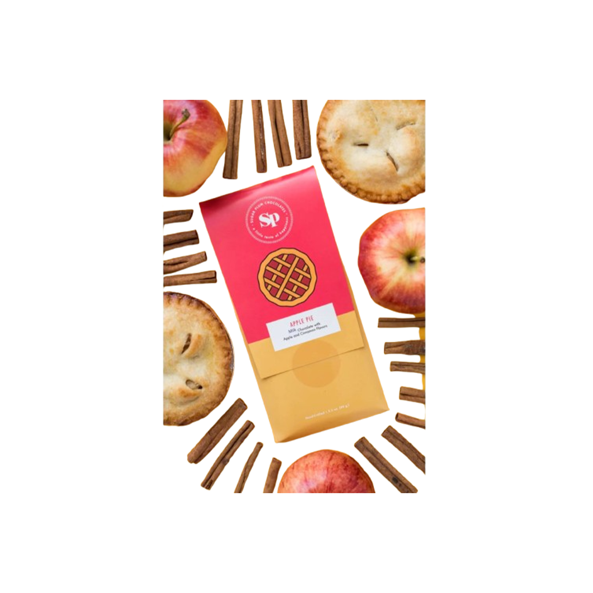 Sugar Plum Chocolates - Nostalgic Chocolate Bars- Apple Pie 3.5 oz- Case of 10