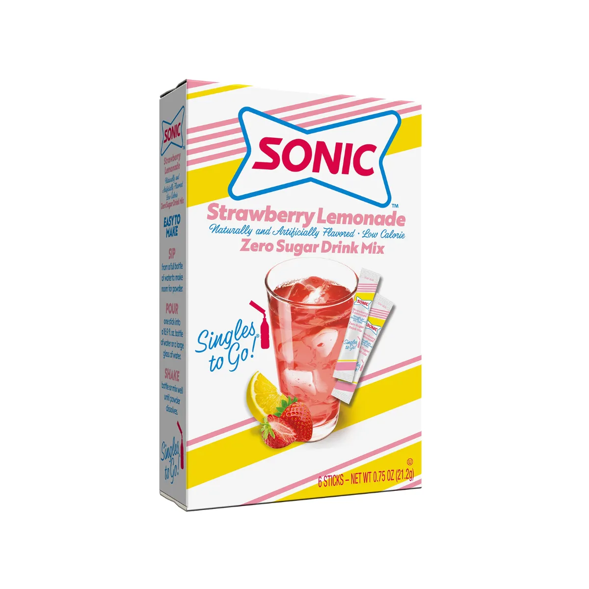 Sonic Singles To Go Powdered Drink Mix, Strawberry Lemonade, 6 Sticks Per Box, 12 Boxes (72 Sticks Total)