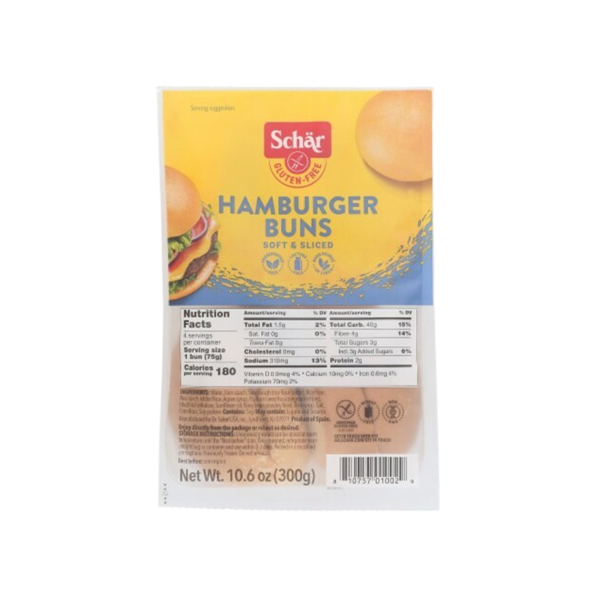 Schar, Rolls Hamburger Buns Gluten Free, Case Of 4, 10.6 oz