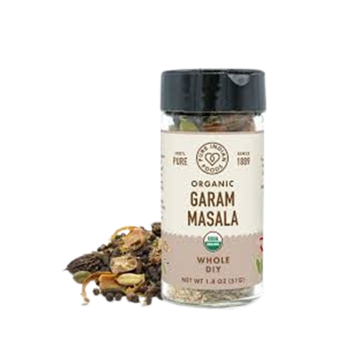Pure Indian Foods Garam Masala DIY - Exotic Whole Spices, Certified Organic - Whole Seasoning Blend Glass Jar - Case of 12 - 1.8 oz
