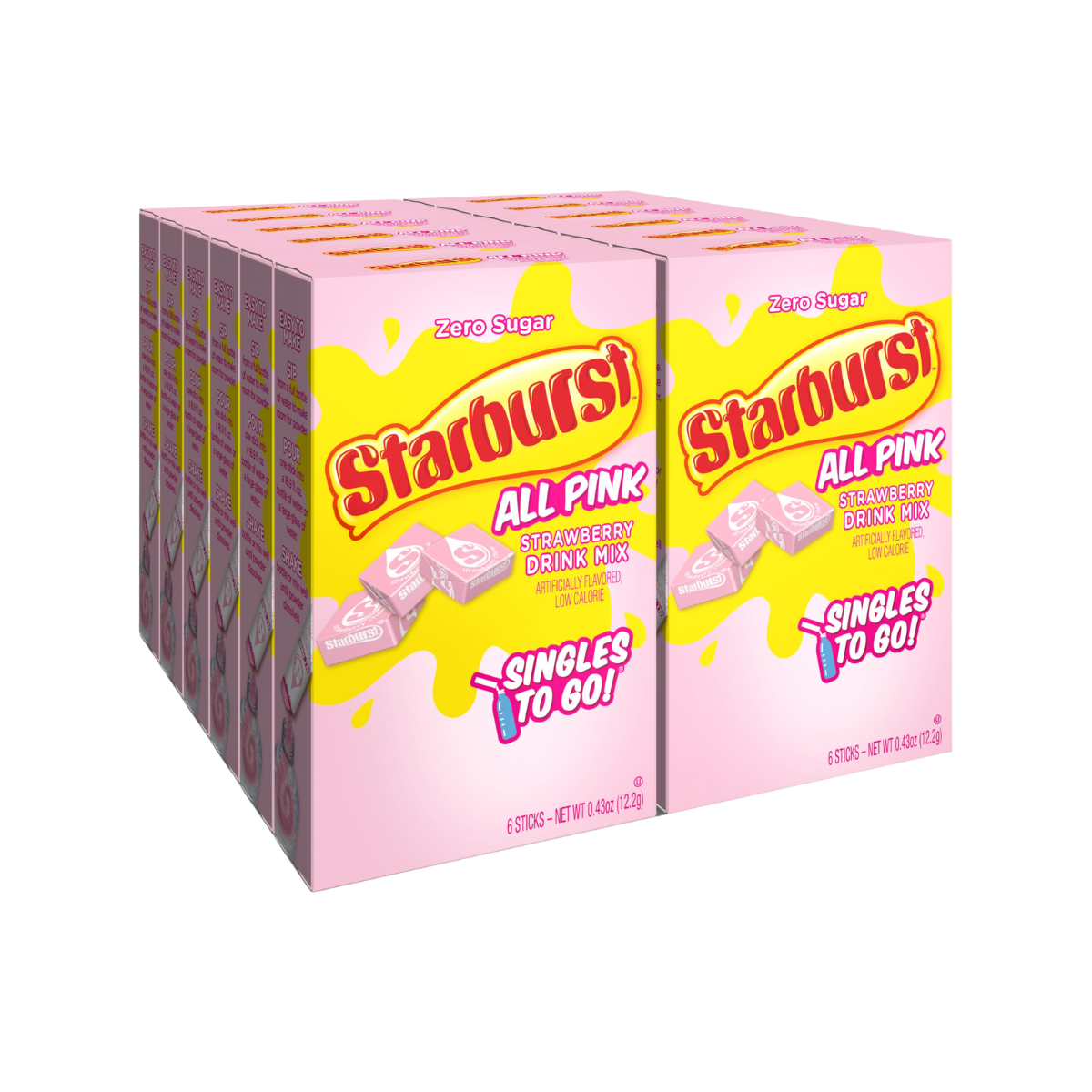 Starburst Singles To Go Powdered Drink Mix, All Pink Strawberry, 12 Boxes with 6 Packets Each - 72 Total Servings, Sugar-Free Drink Powder, Just Add Water, 6 Count (Pack of 12)