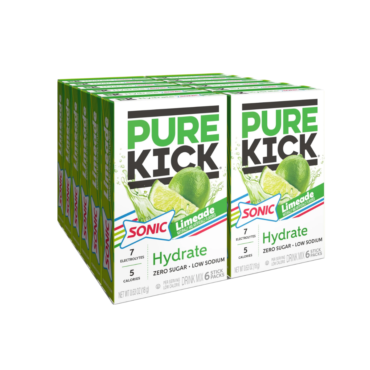 PURE KICK Hydration Singles to Go Drink Mix, Sonic Limeade, Includes 12 Boxes with 6 Packets in Each Box, 72 Total Packets