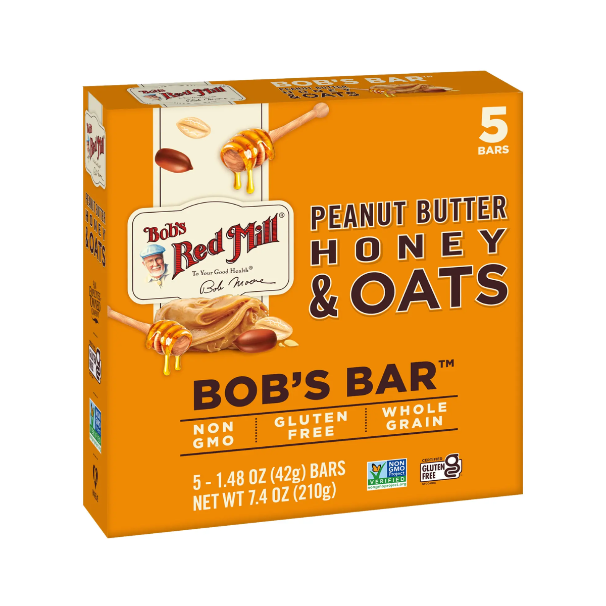 Bob's Red Mill, Peanut Butter Honey & Oats Bar 5 Bars, Case Of 6, 7.4 oz
