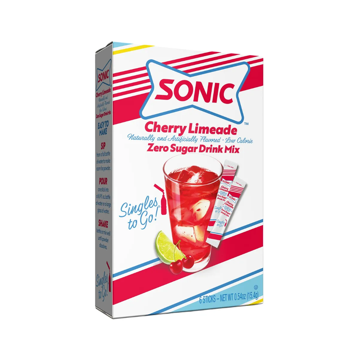 Sonic Singles To Go Powdered Drink Mix, Cherry Limeade, 6 Sticks Per Box, 12 Boxes (72 Sticks Total)