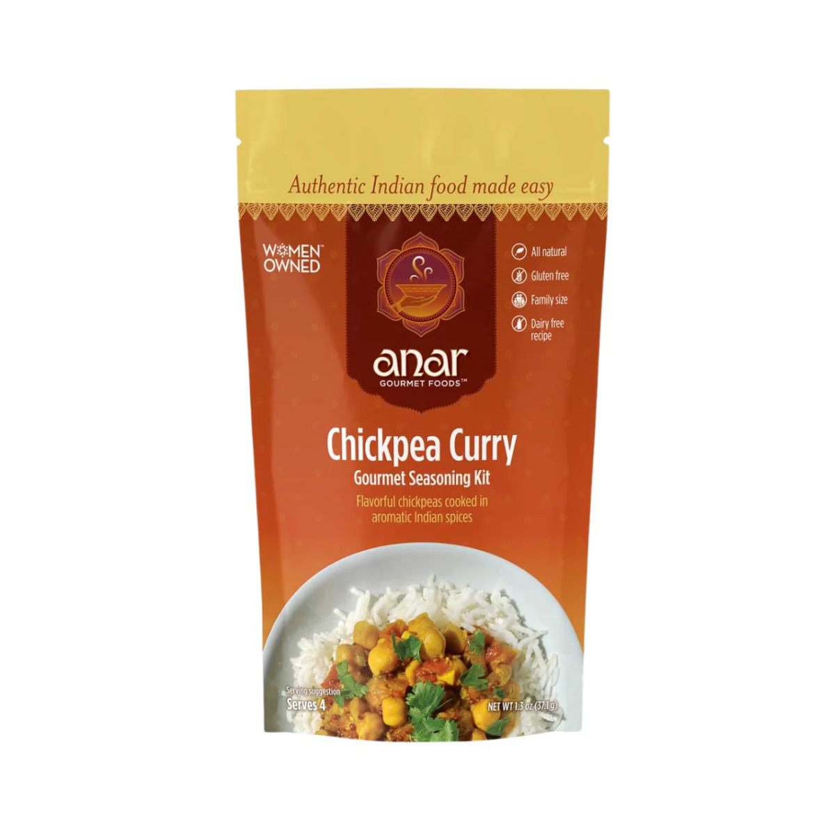 Anar Gourmet Foods Chickpea Curry Seasoning Kit | Family Size Case of 6 (1.3 oz)