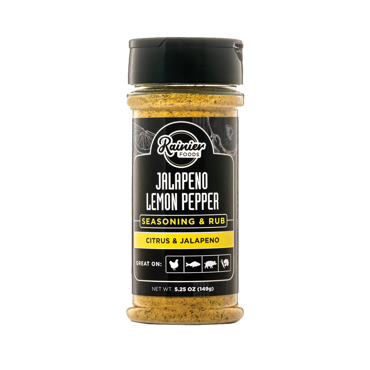 Rainier Foods Premium Seasonings Jalapeno Lemon Pepper Rub - Case of 6 - 5.25 oz