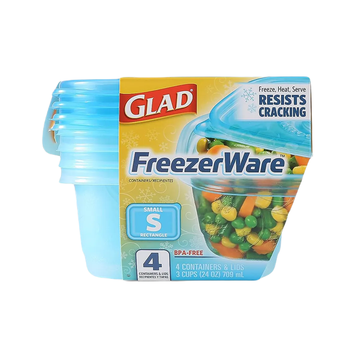 Glad Freezer Ware Retangle Containers Lids S 4/ct 709ml