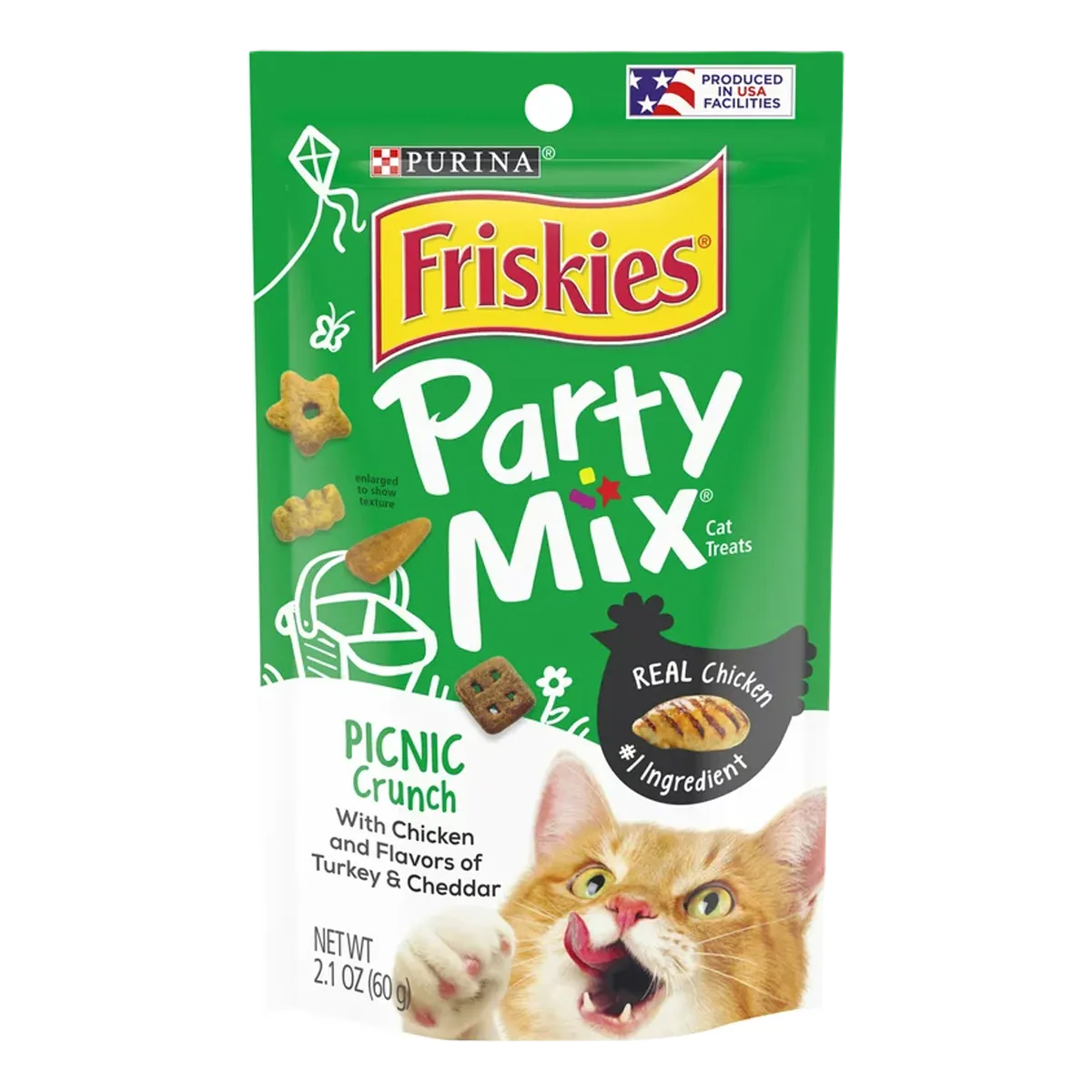 Purina Cat Food (Friskies ,Party mix,Picnic crunch,chicken,turkey,,cheddar,60g)