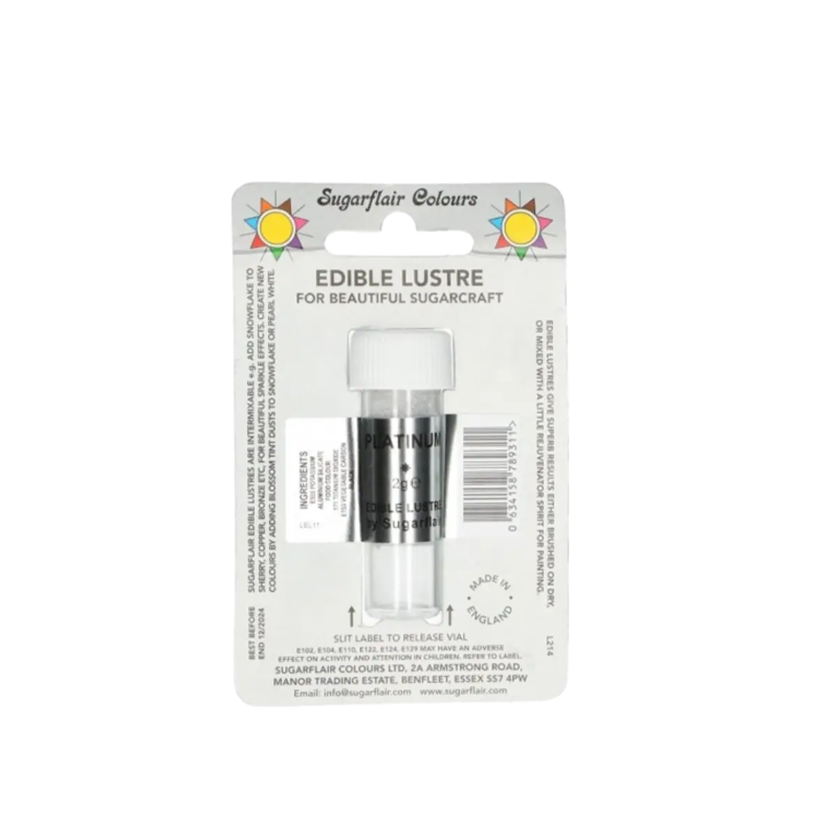 Sugarflair Edible Platinum Lustre Dust Powder 2G