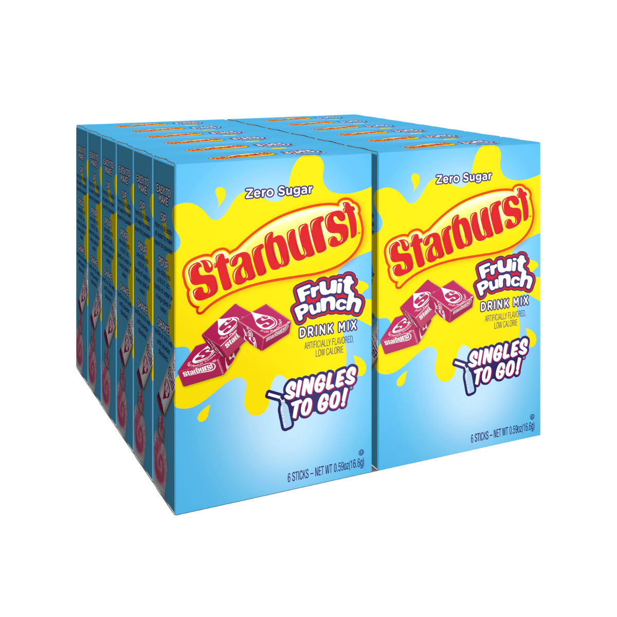 Starburst Singles To Go Powdered Drink Mix, Fruit Punch, Sugar-Free Drink Powder, Just Add Water,6 count (Pack of 12)
