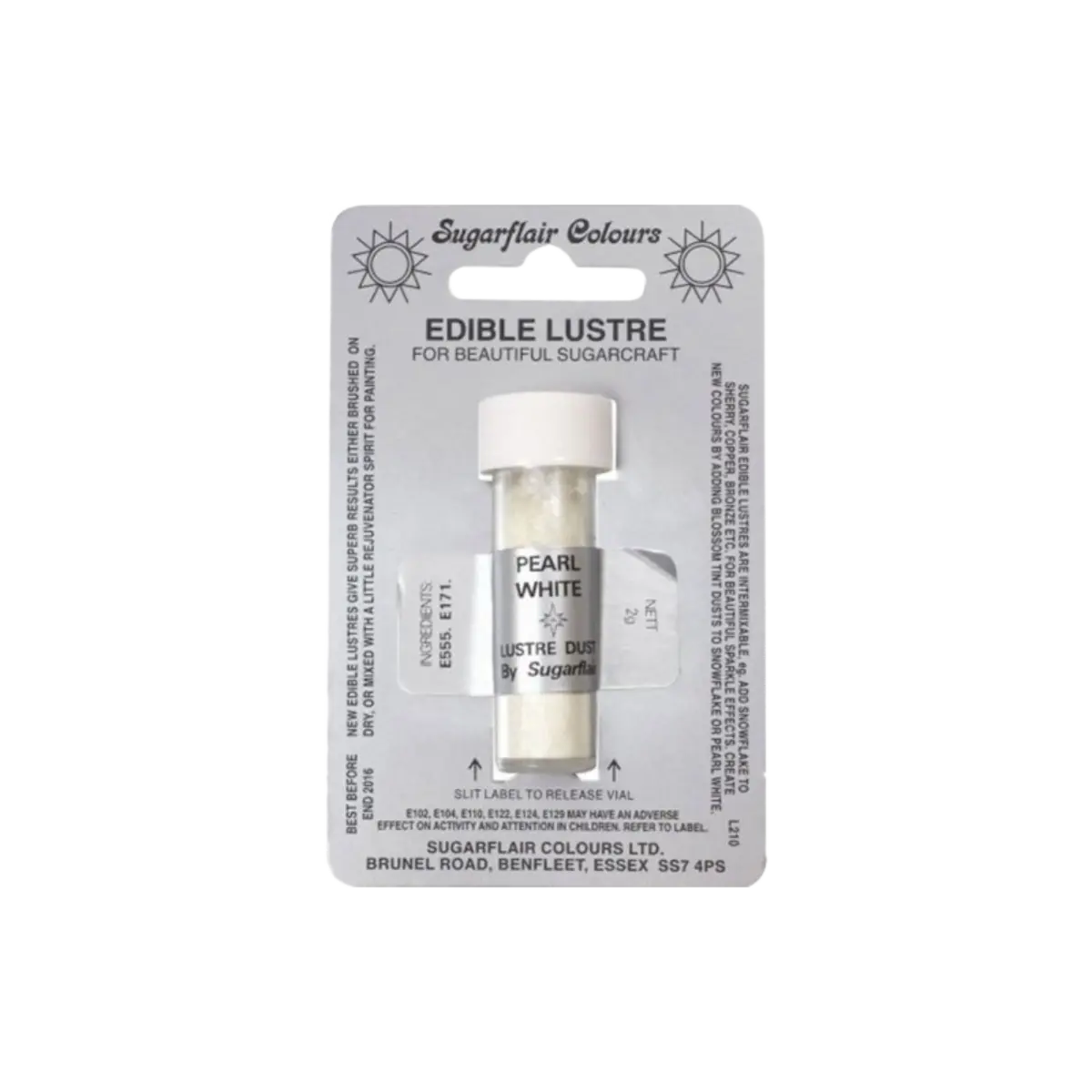 Sugarflair Edible Pearl White Lustre Dust Powder 2G