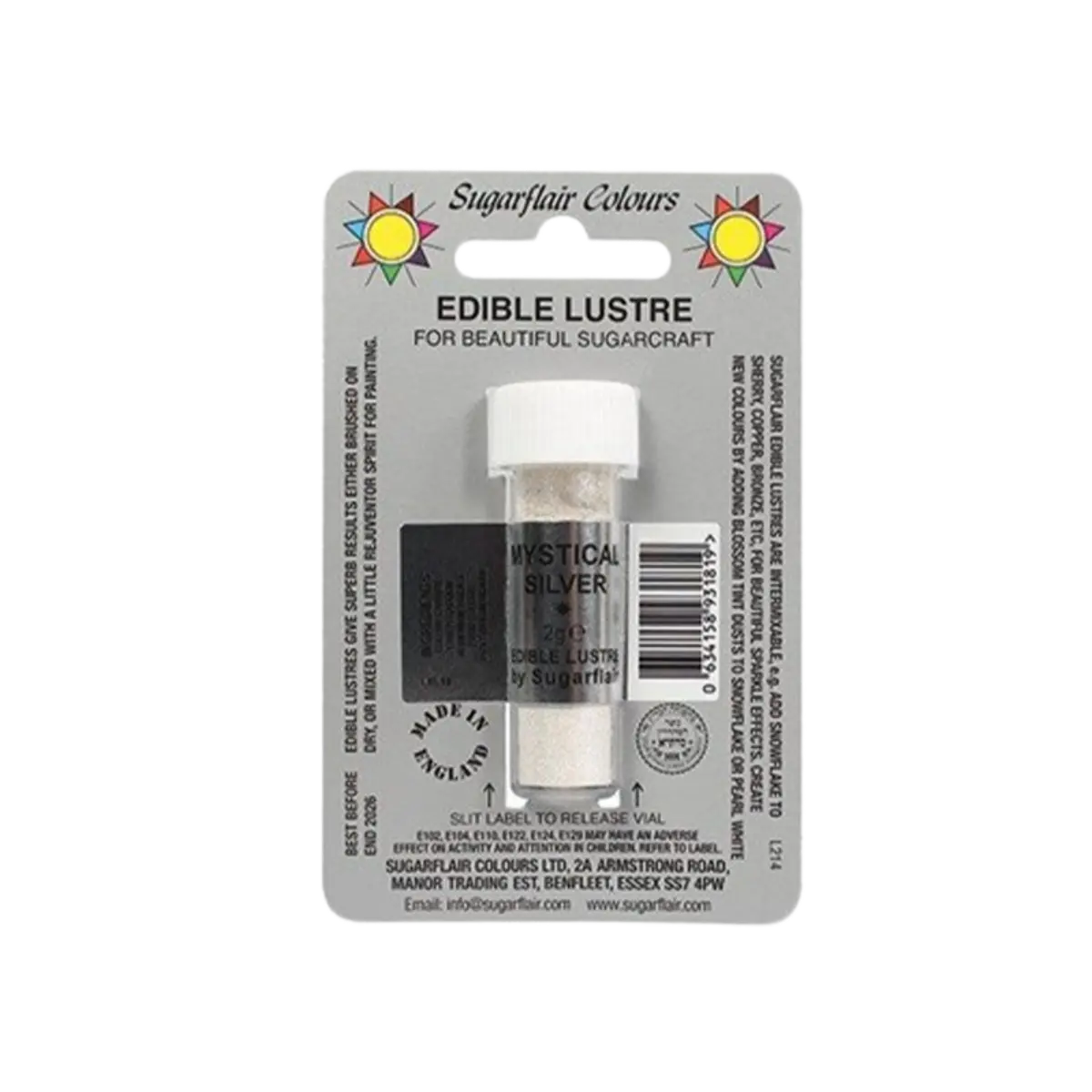 Sugarflair Edible Silver Lustre Dust Powder 2G
