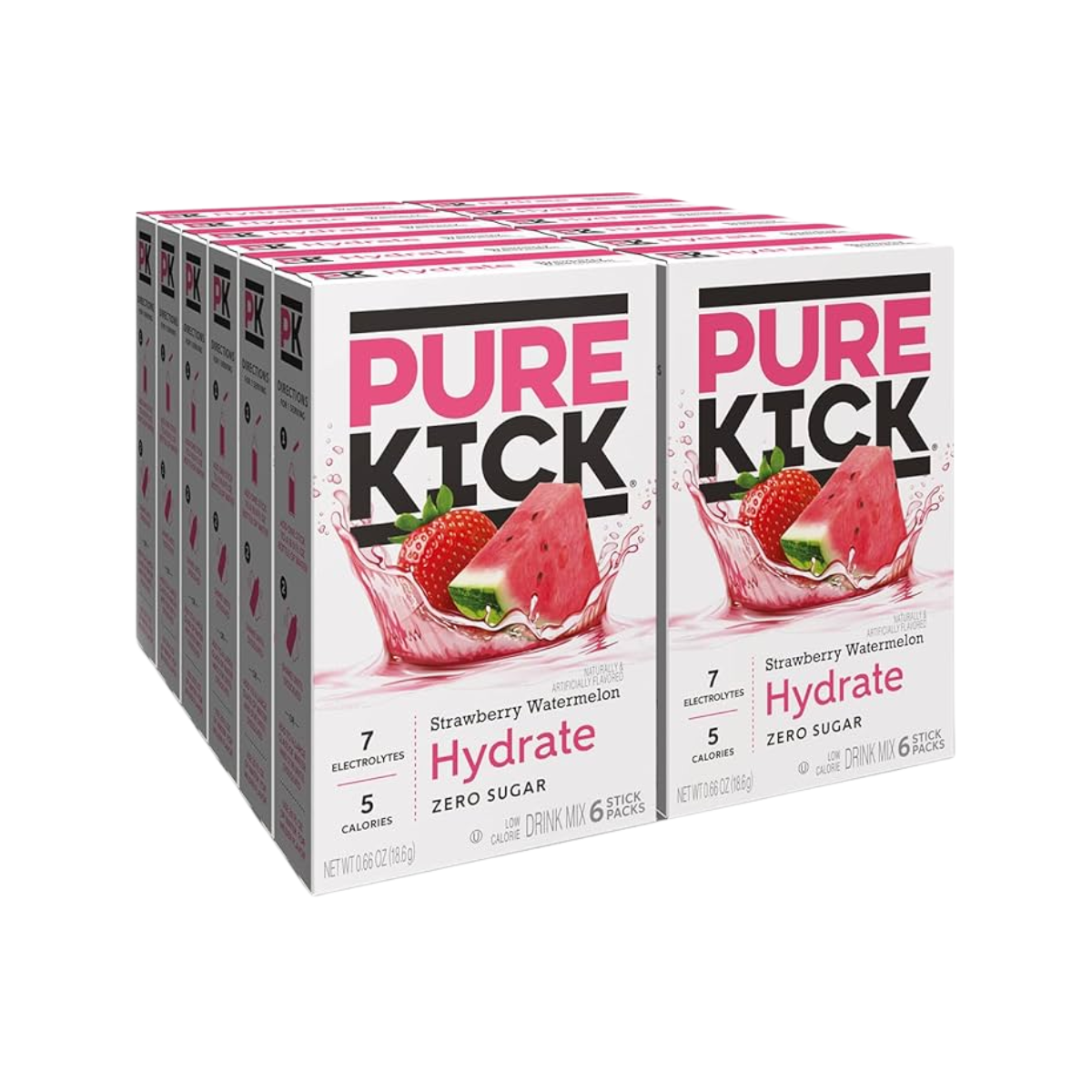 Pure Kick Hydration Singles To Go Drink Mix, Strawberry Watermelon, Includes 12 Boxes with 6 Packets in each Box, 72 Total Packets
