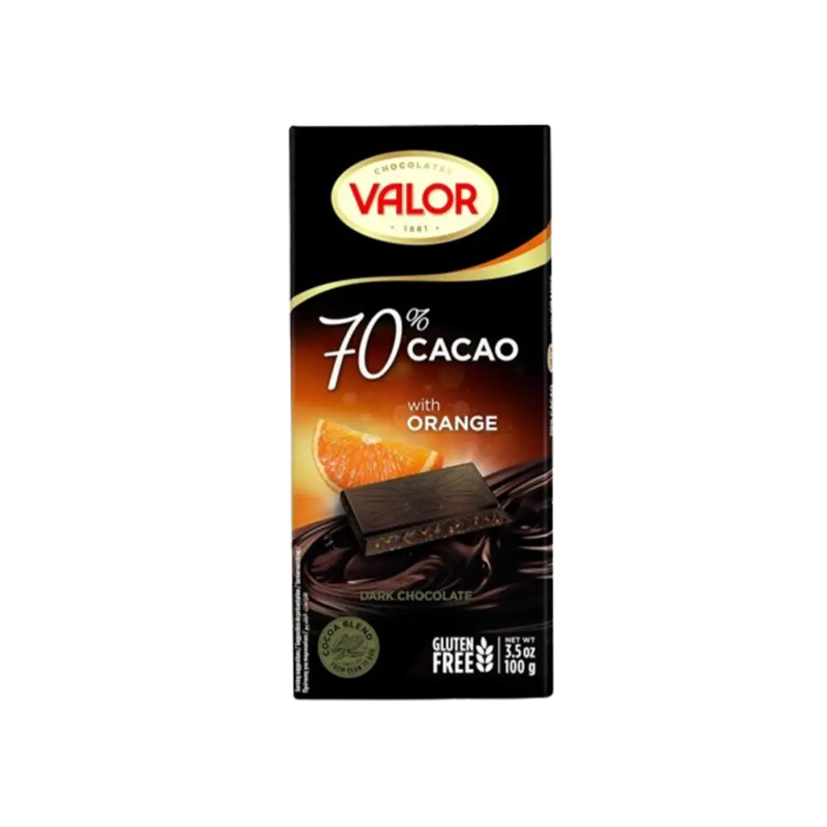 Valor Nas 70% Dark Chocolate Orange Bar 100G