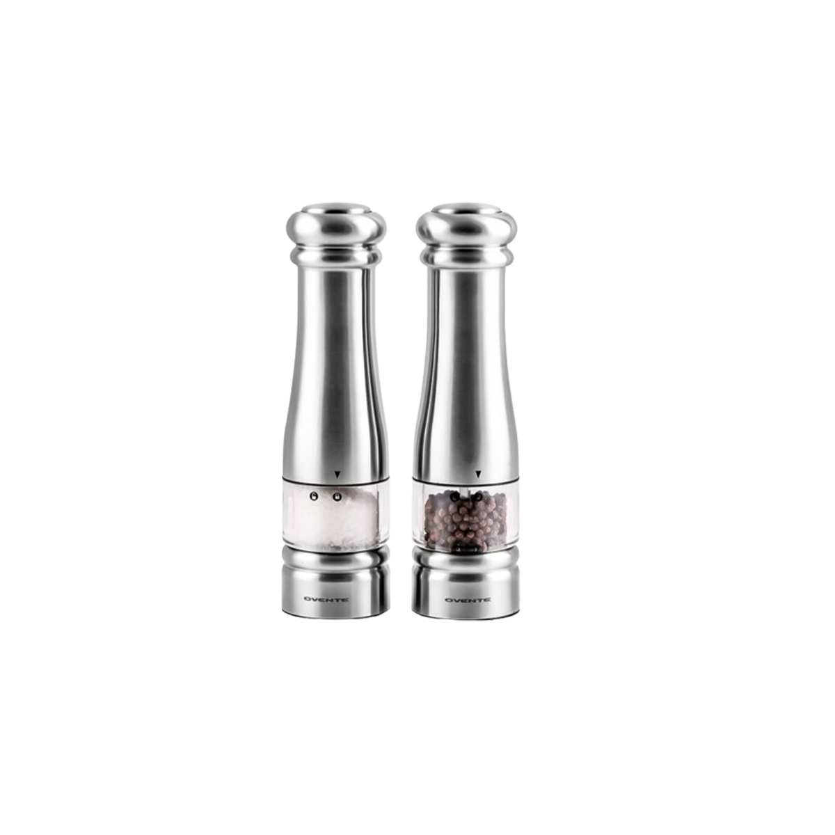 Ovente Electric Salt and Pepper Set with Premium Stainless Steel and Ceramic Blades, Silver