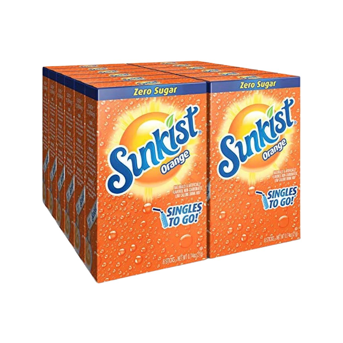 Sunkist Soda Orange Singles To Go Drink Mix, 12 Boxes with 6 Packets Each