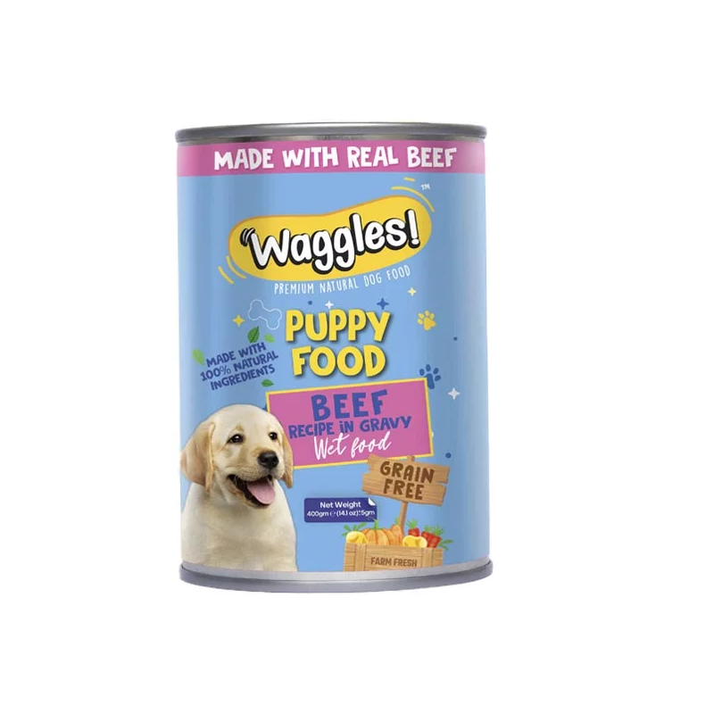 Waggles Puppy Dog Food Beef 400g