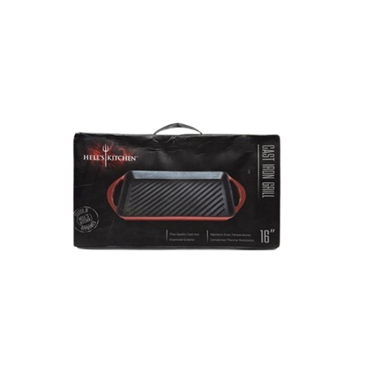 Hell's Kitchen Pre-seasoned Cast Iron Enameled Rectangle Grill Pan with Handles, Red