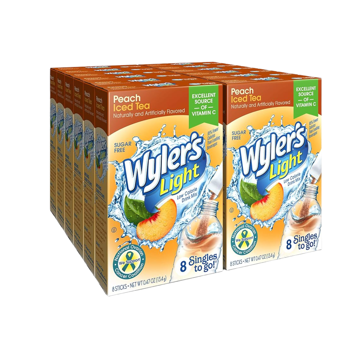Wyler’s Light Singles-To-Go Sugar Free Drink Mix, Peach, 8 CT Per Box (Pack of 12)