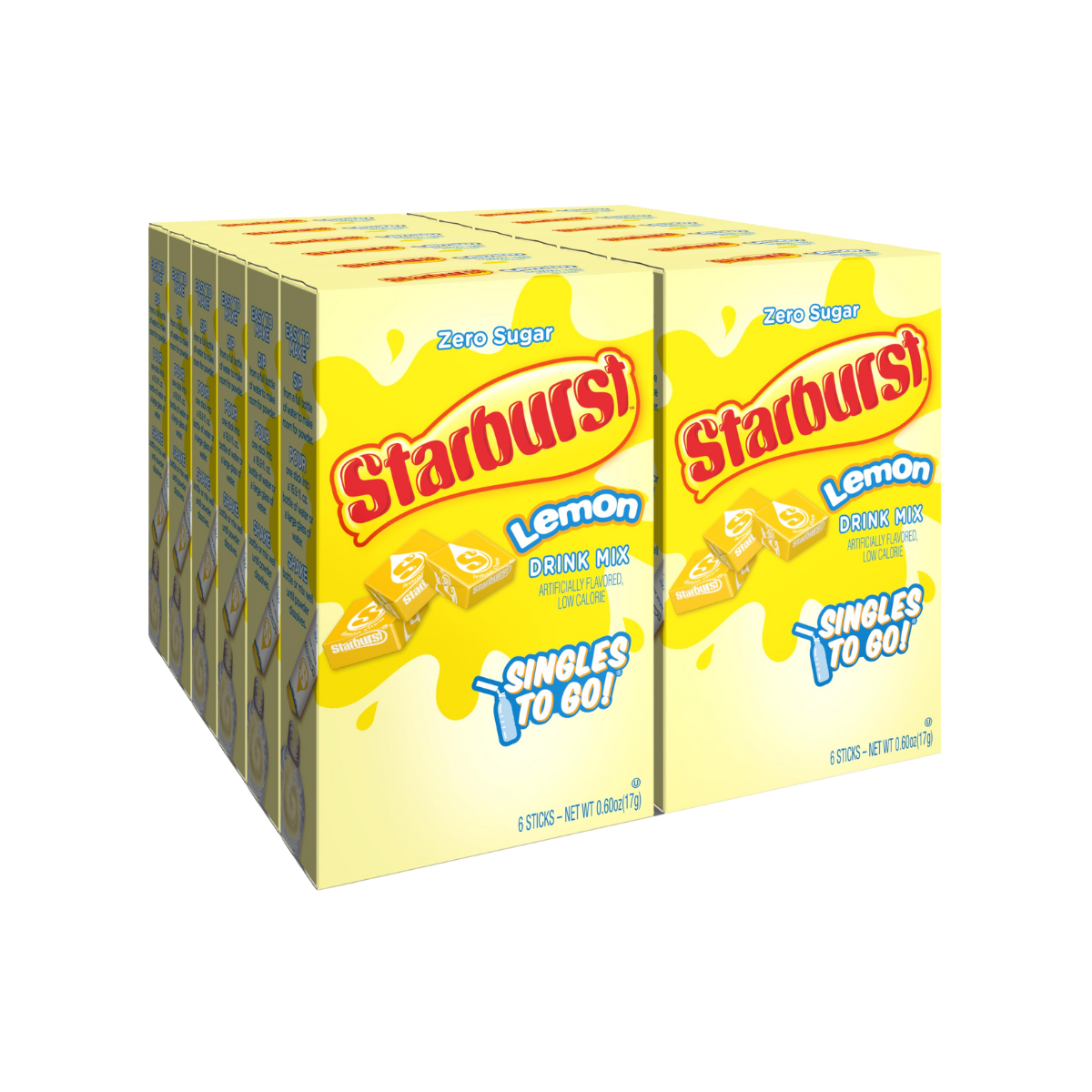 Starburst Singles To Go Powdered Drink Mix, Lemon, Sugar-Free Drink Powder, 6 count (Pack of 12)