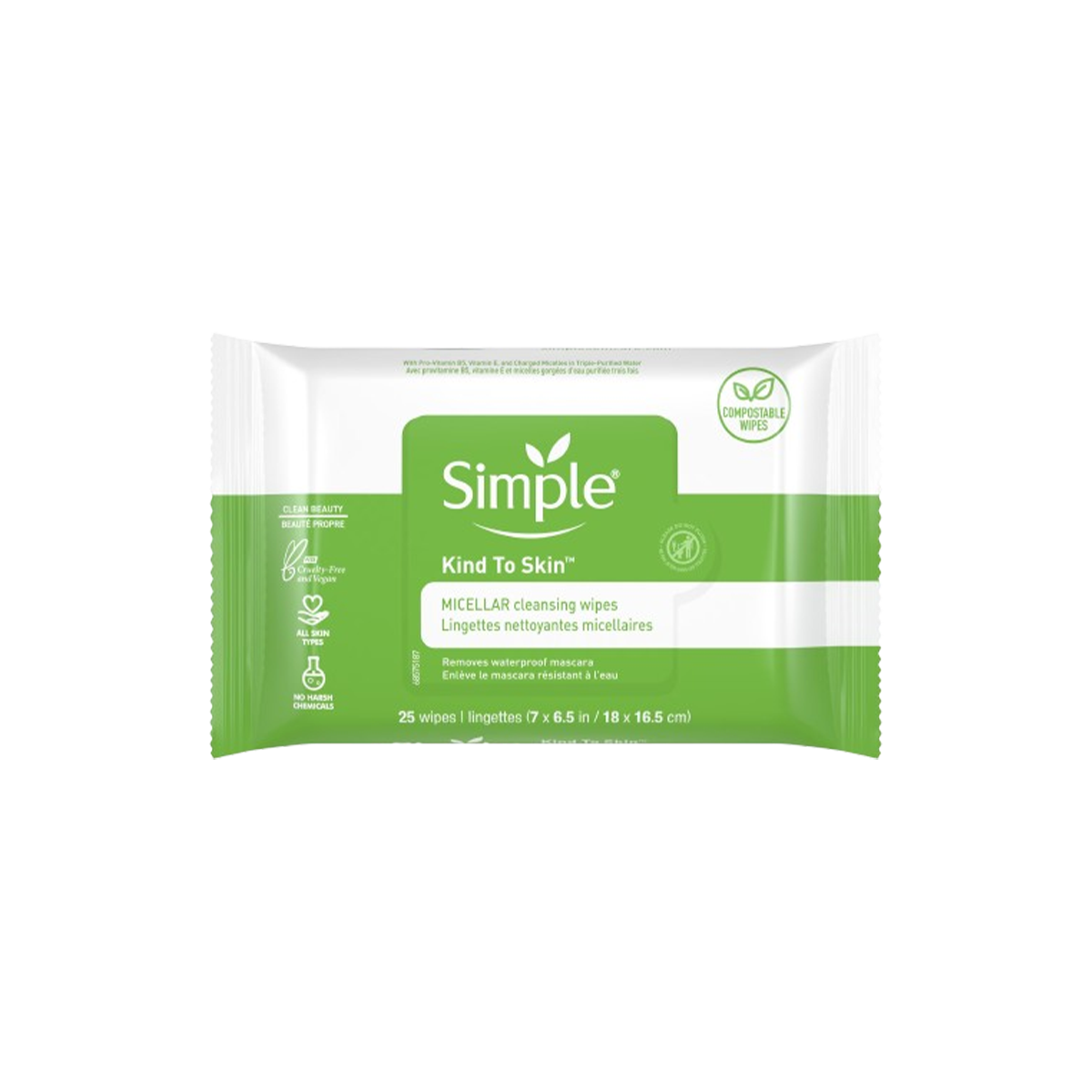 Simple Micellar Cleansing Wipes Kind To Skin 25Pcs