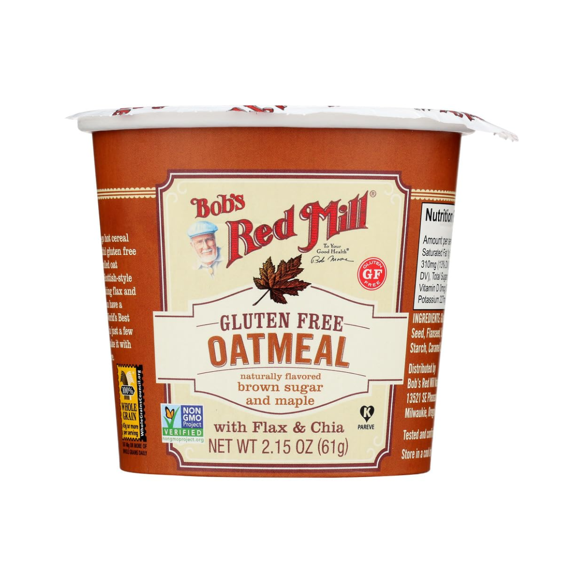 Bob's Red Mill, Gluten Free Oatmeal Cup Brown Sugar And Maple, Case Of 12, 2.15 oz
